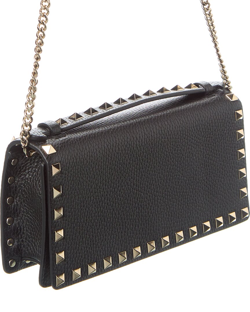 Valentino Valentino Rockstud Grainy Leather Wallet On Chain