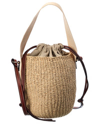 Chloé Chloé Woody Small Raffia & Leather Bucket Bag, Beige