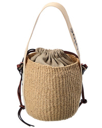 Chloé Chloé Woody Small Raffia & Leather Bucket Bag, Beige