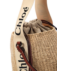 Chloé Chloé Woody Small Raffia & Leather Bucket Bag, Beige