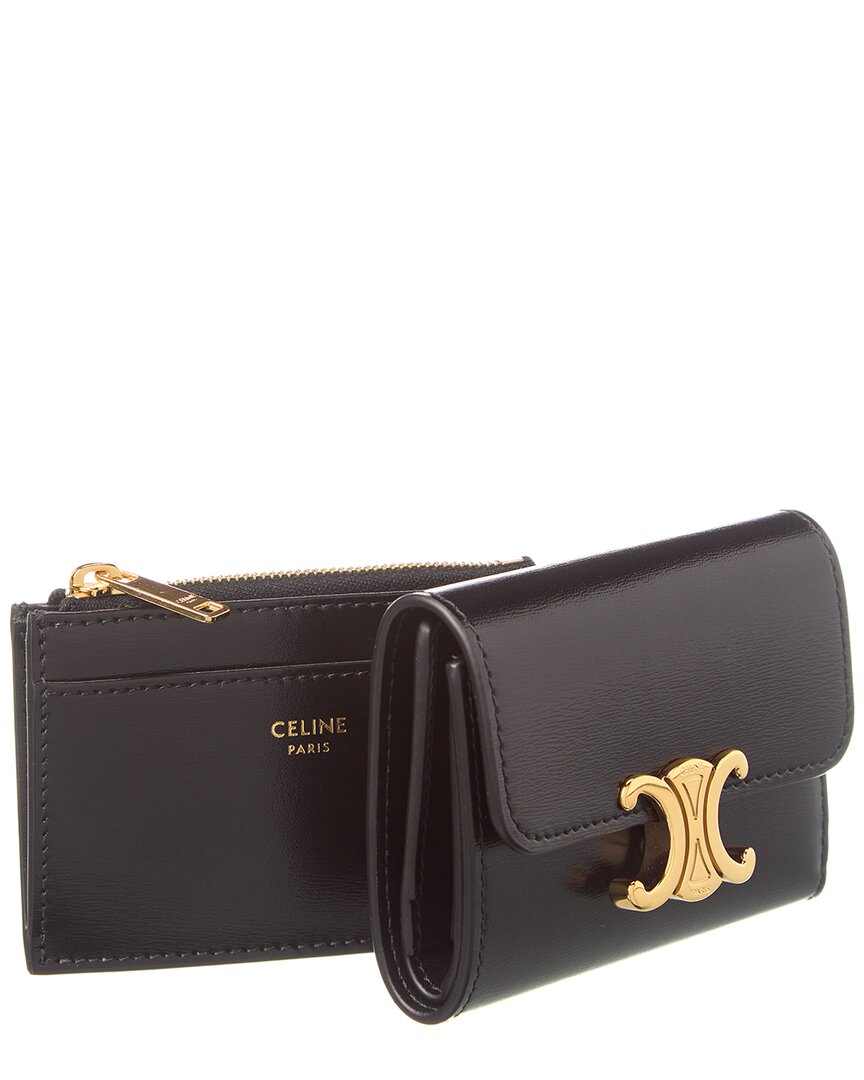 CELINE Celine Triomphe Leather Compact Wallet