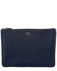 Valentino Valentino Vlogo Signature Leather Pouch