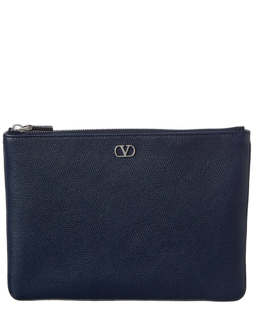 Valentino Valentino Vlogo Signature Leather Pouch