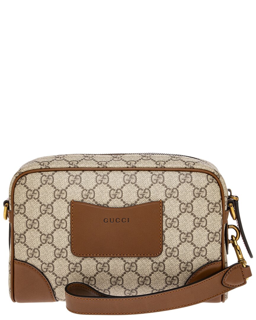 Gucci Gucci Gg Emblem Gg Coated Canvas & Leather Crossbody