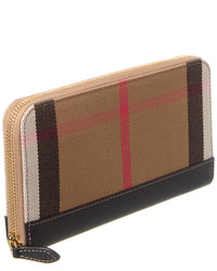 Burberry Large Canvas & Leather Zip Around Wallet