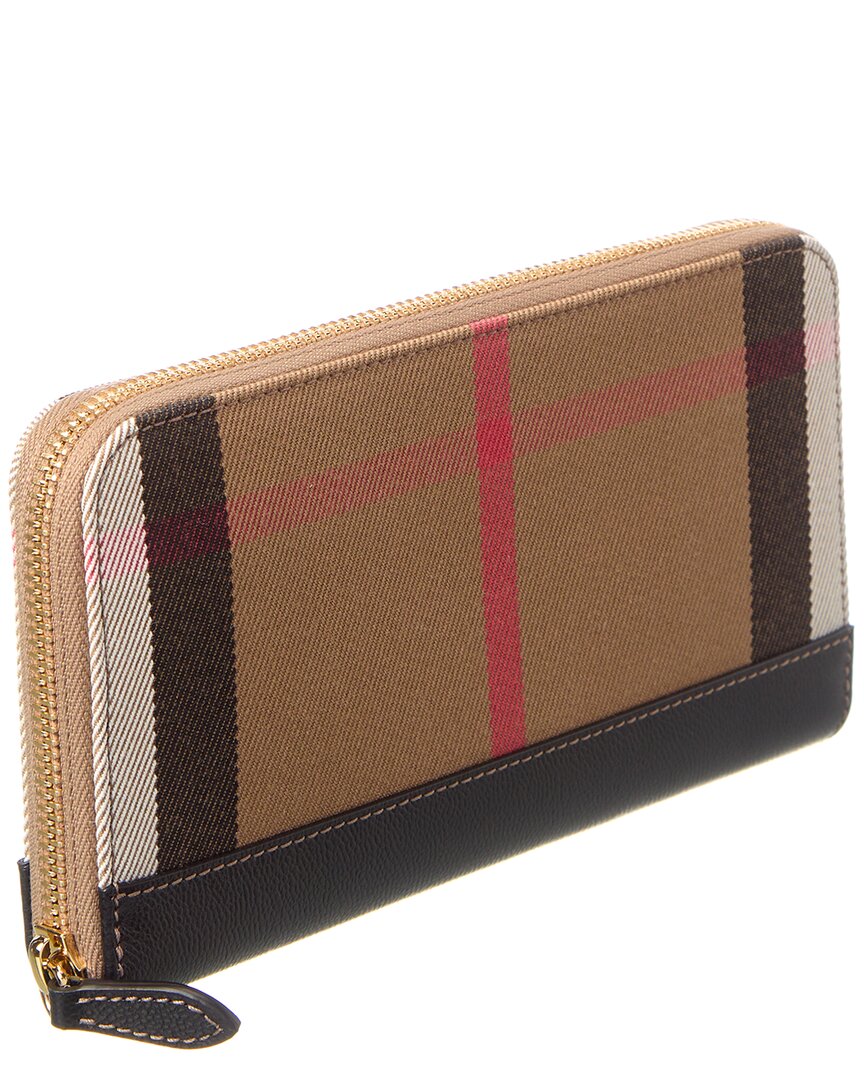 Burberry Large Canvas & Leather Zip Around Wallet