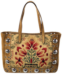 Valentino Valentino Vlogo Large Canvas & Suede Tote