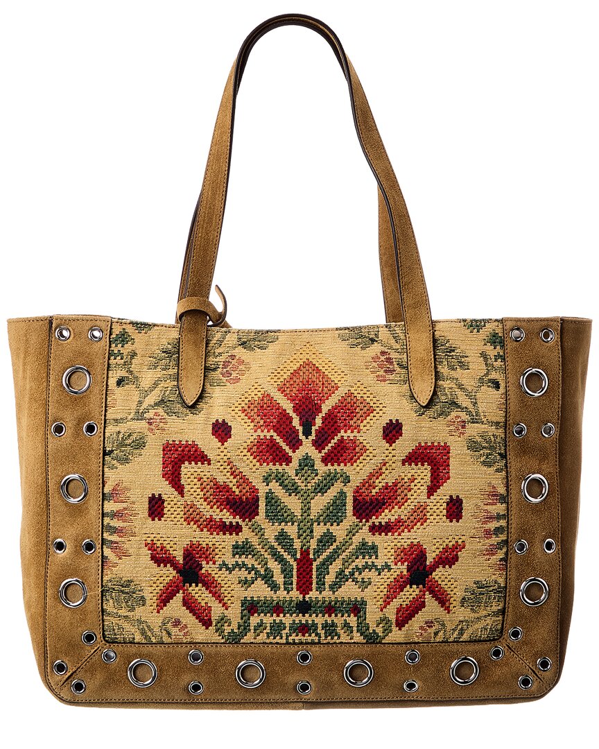 Valentino Valentino Vlogo Large Canvas & Suede Tote