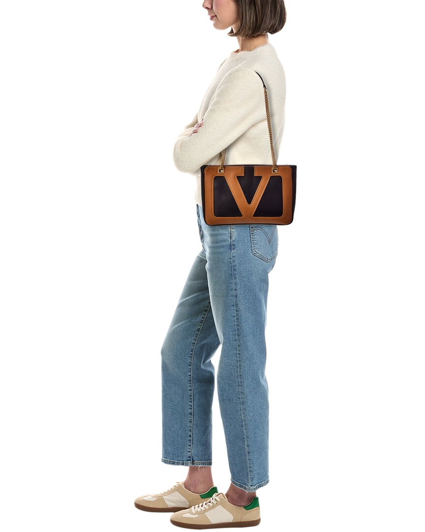 Valentino Valentino Vlogo Leather Shoulder Bag