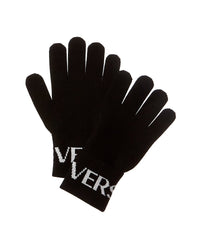 Versace Intarsia Knit Logo Wool-Blend Gloves Black