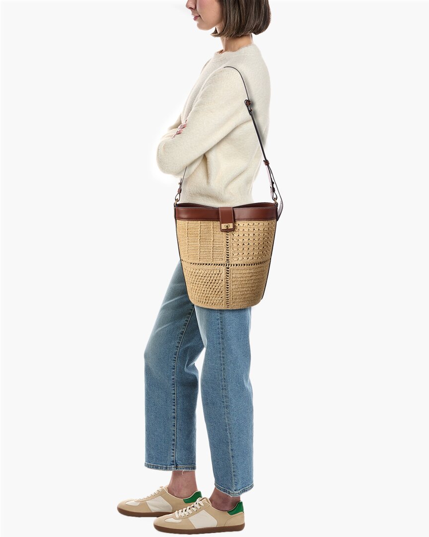 Anya Hindmarch Patchwork Raffia & Leather Bucket Bag