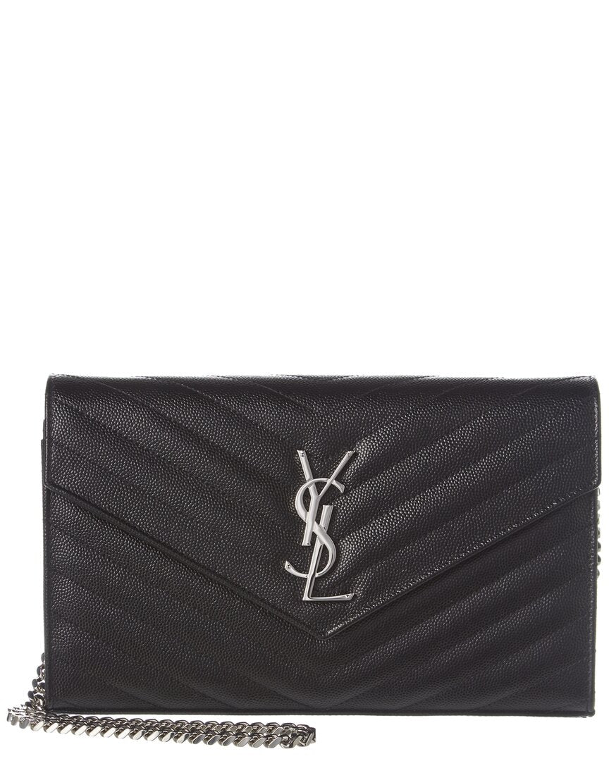 Saint Laurent Monogram Grain De Poudre Leather Wallet On Chain