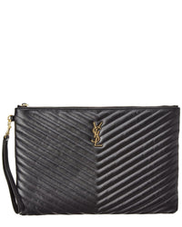 Saint Laurent Monogram Matelasse Leather Document Holder, Black