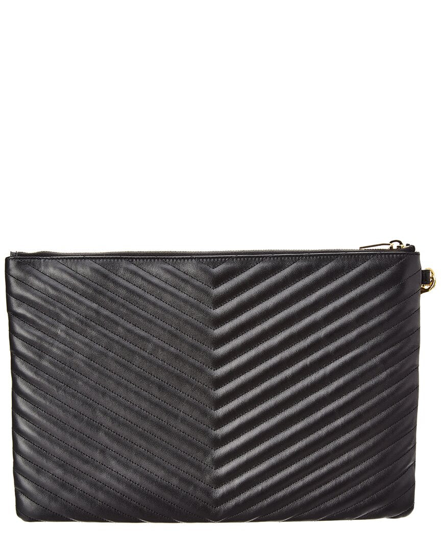 Saint Laurent Monogram Matelasse Leather Document Holder, Black