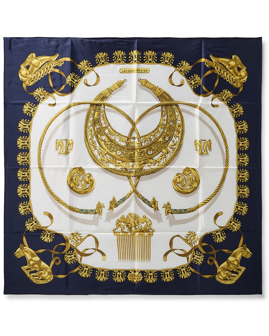 Pre-Owned Hermès Les Cavaliers D'or By Vladmir Rybaltchenko Mm Printed Silk Scarf
