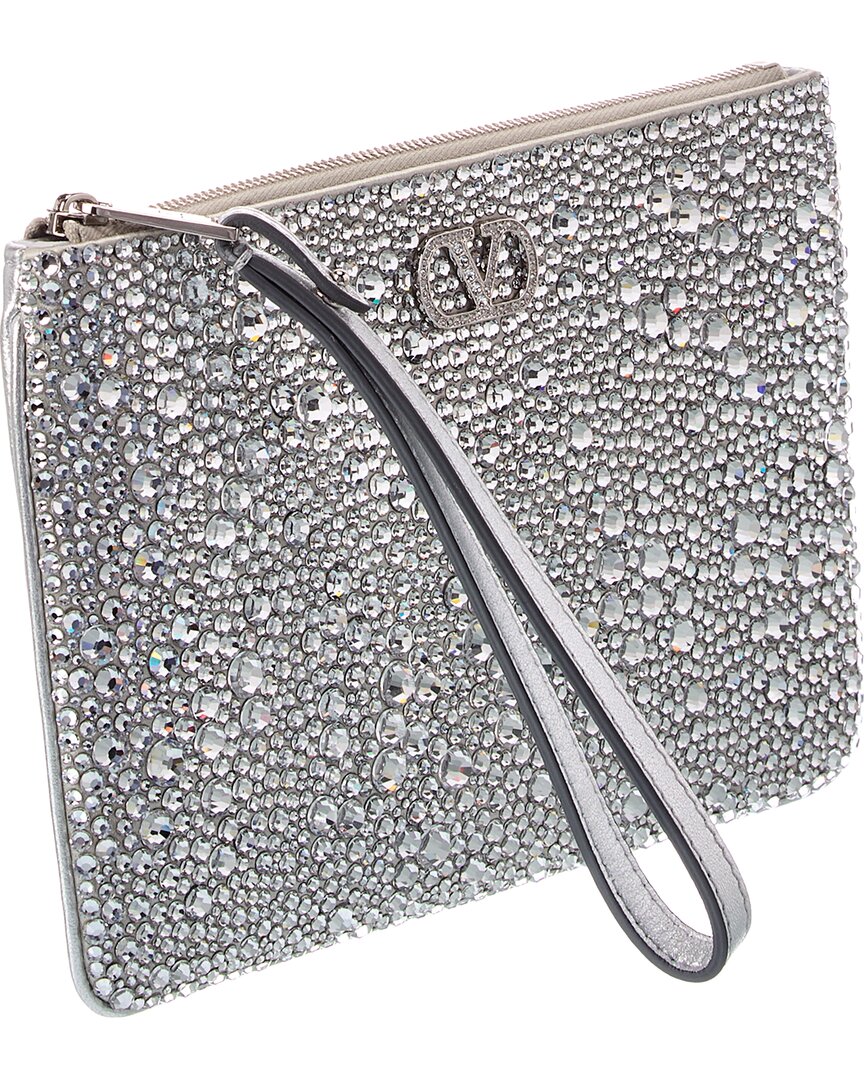 Valentino Valentino Vlogo Signature Small Leather Clutch
