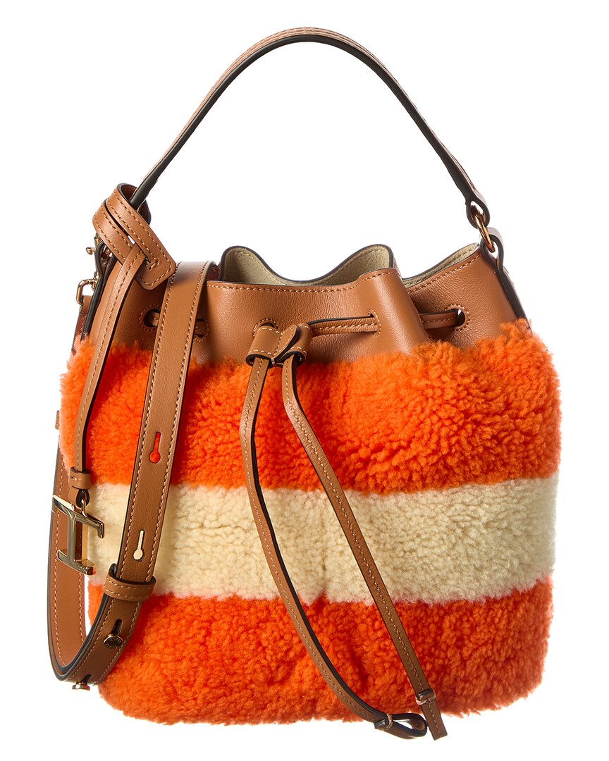 TOD's Tod's Logo Fleece & Leather Bucket Bag