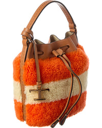 TOD's Tod's Logo Fleece & Leather Bucket Bag