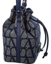 Valentino Vlogo Mini Toile Canvas & Leather Bucket Bag