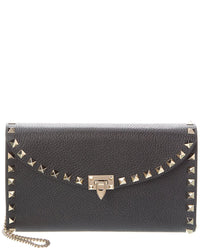 Valentino Rockstud Grainy Leather Wallet On Chain