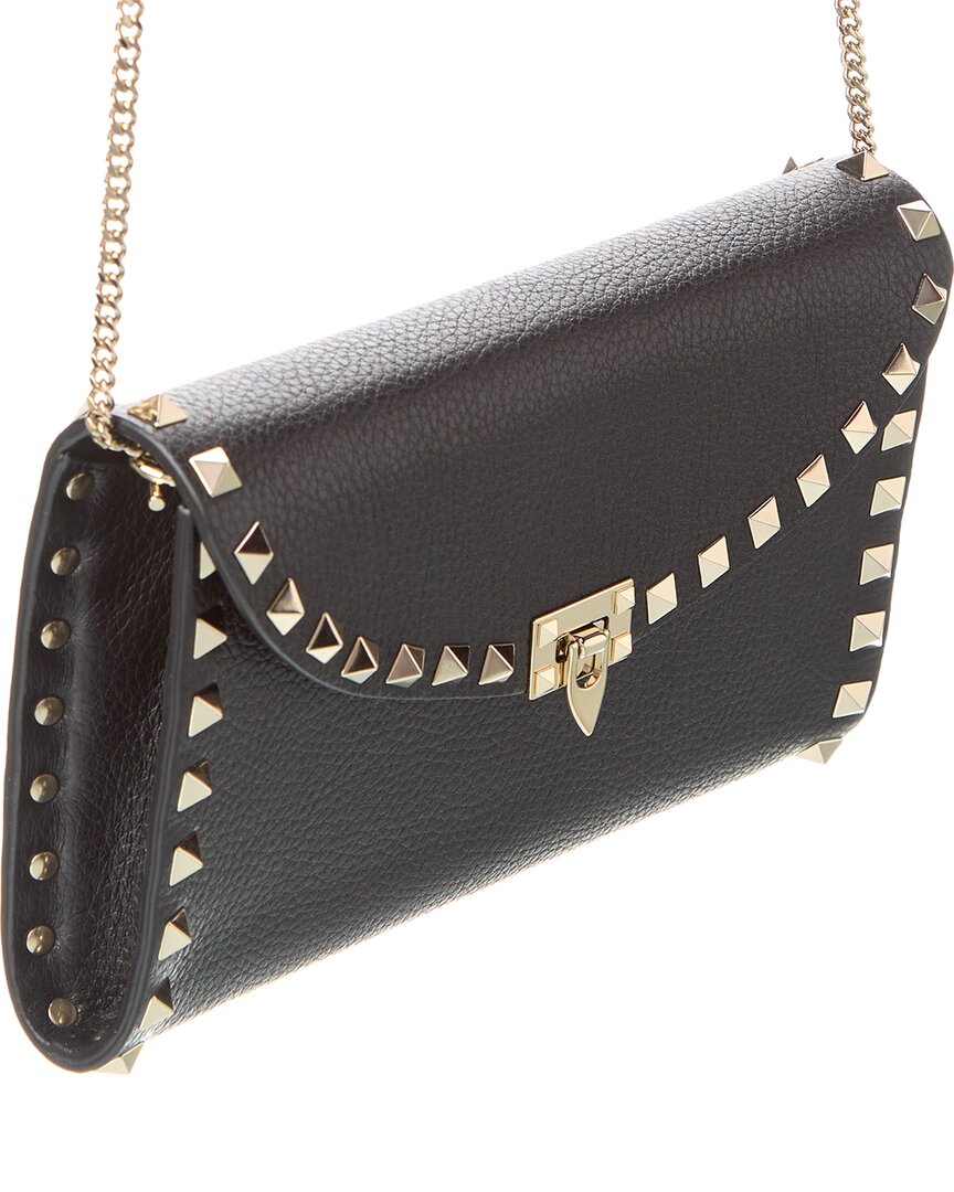 折りたたみ財布 VALENTINO GARAVANI ROCKSTUD GRAINY LEATHER WALLET ON CHAIN Rockstud Wallet With Chain In Grainy Calfskin for Woman in
