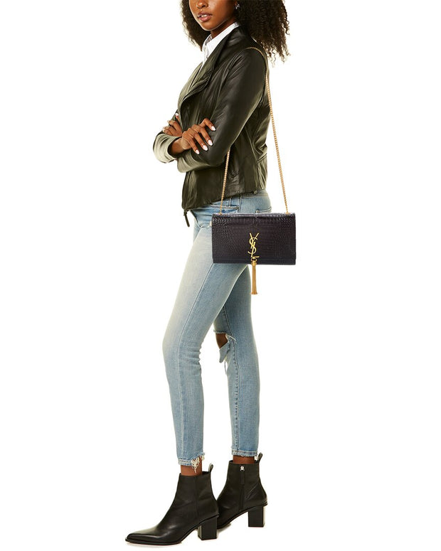 Saint Laurent Kate Tassel Medium Croc-Embossed Leather Shoulder Bag