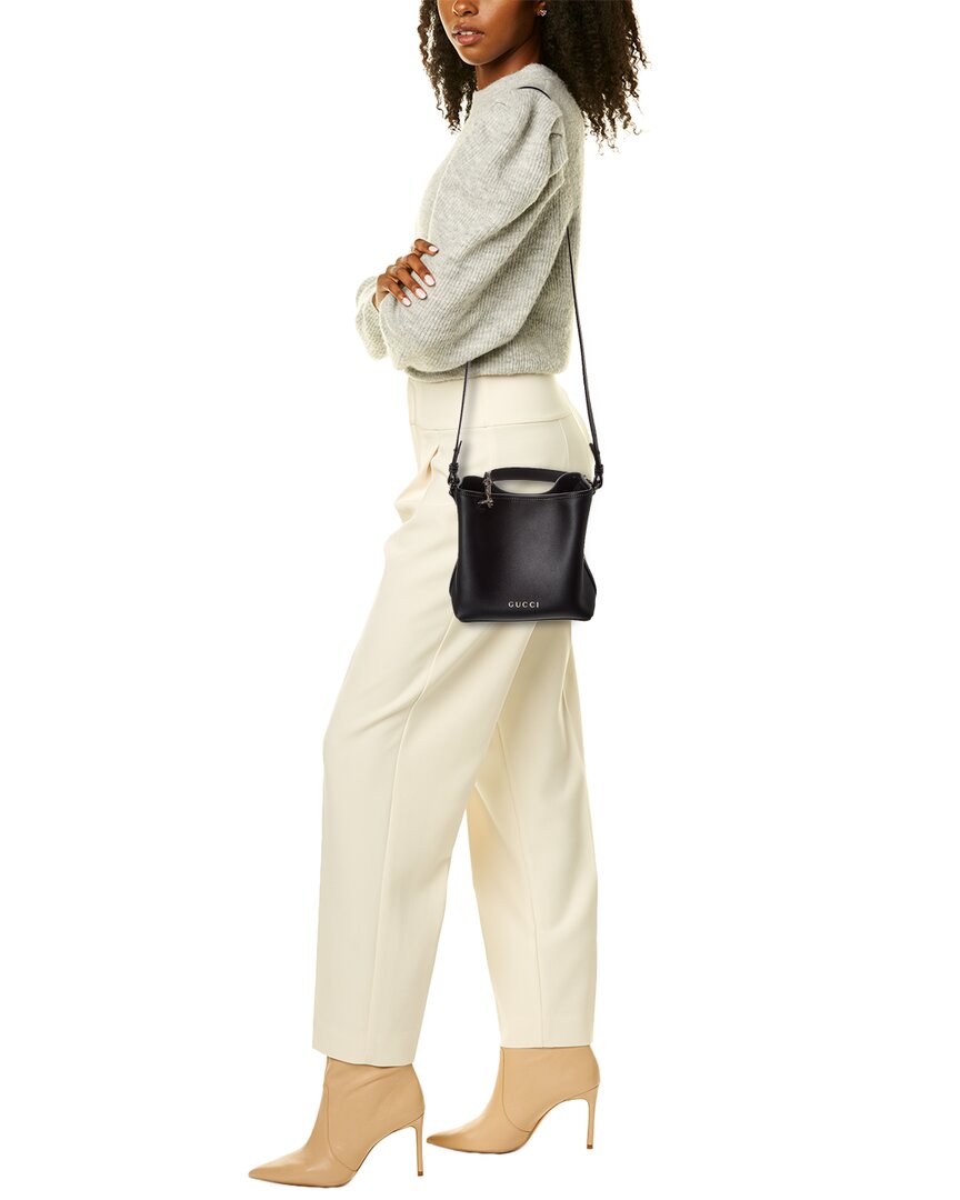 Gucci Gg Mini Emblem Leather Bucket Bag