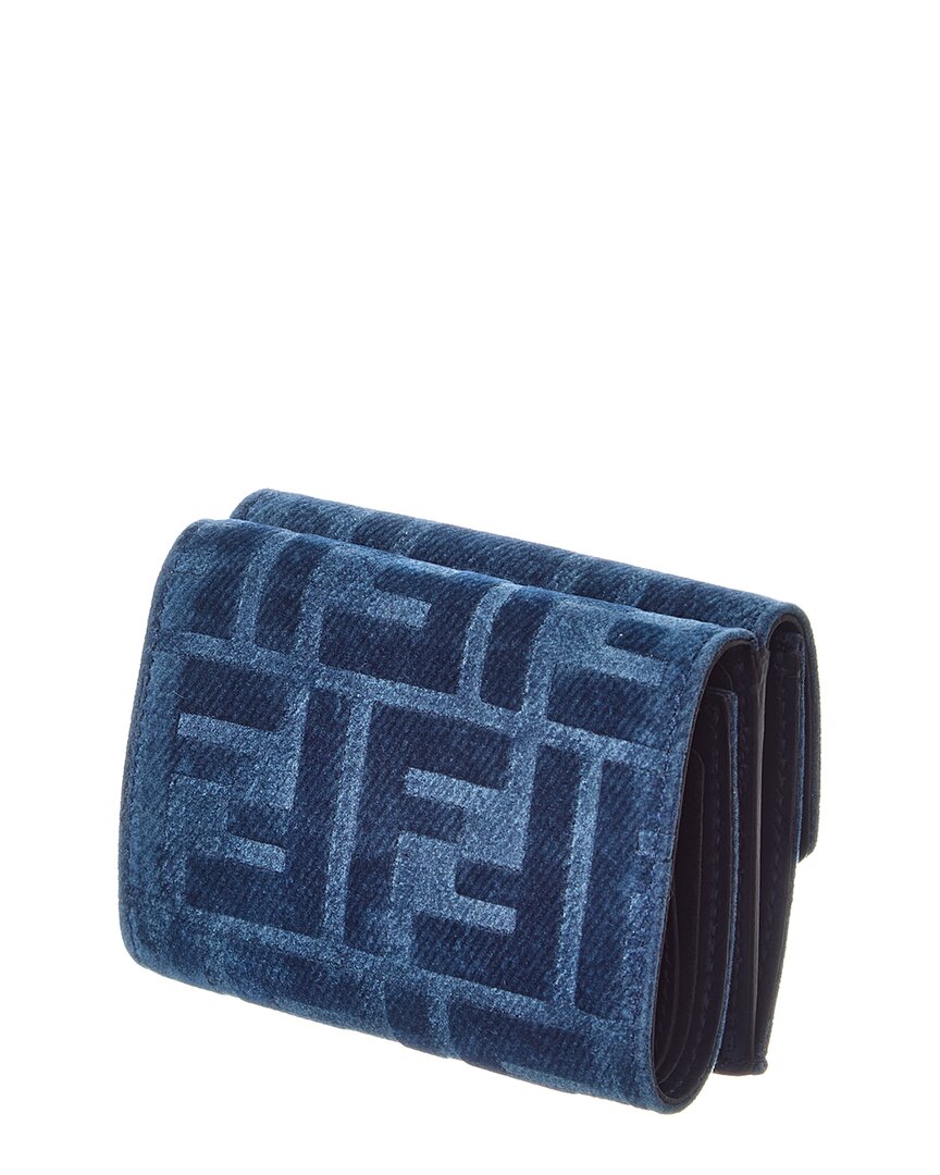 FENDI Fendi Micro Trifold Flocked Denim Wallet