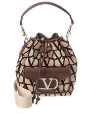 Valentino Vlogo Toile Iconographe Canvas & Leather Bucket Bag