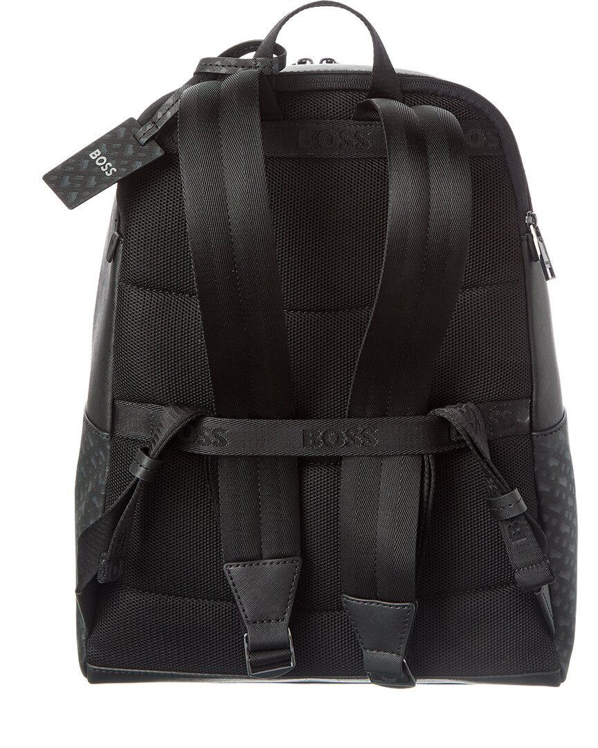 boss backpack leather BOSS Monogram backpack with foil-embossed logo - Black