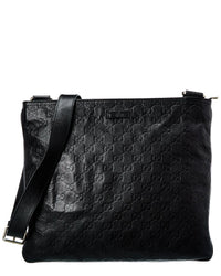 Gucci Black Guccissima Flat Messenger Bag