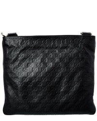 Gucci Black Guccissima Flat Messenger Bag