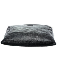 Gucci Black Guccissima Flat Messenger Bag