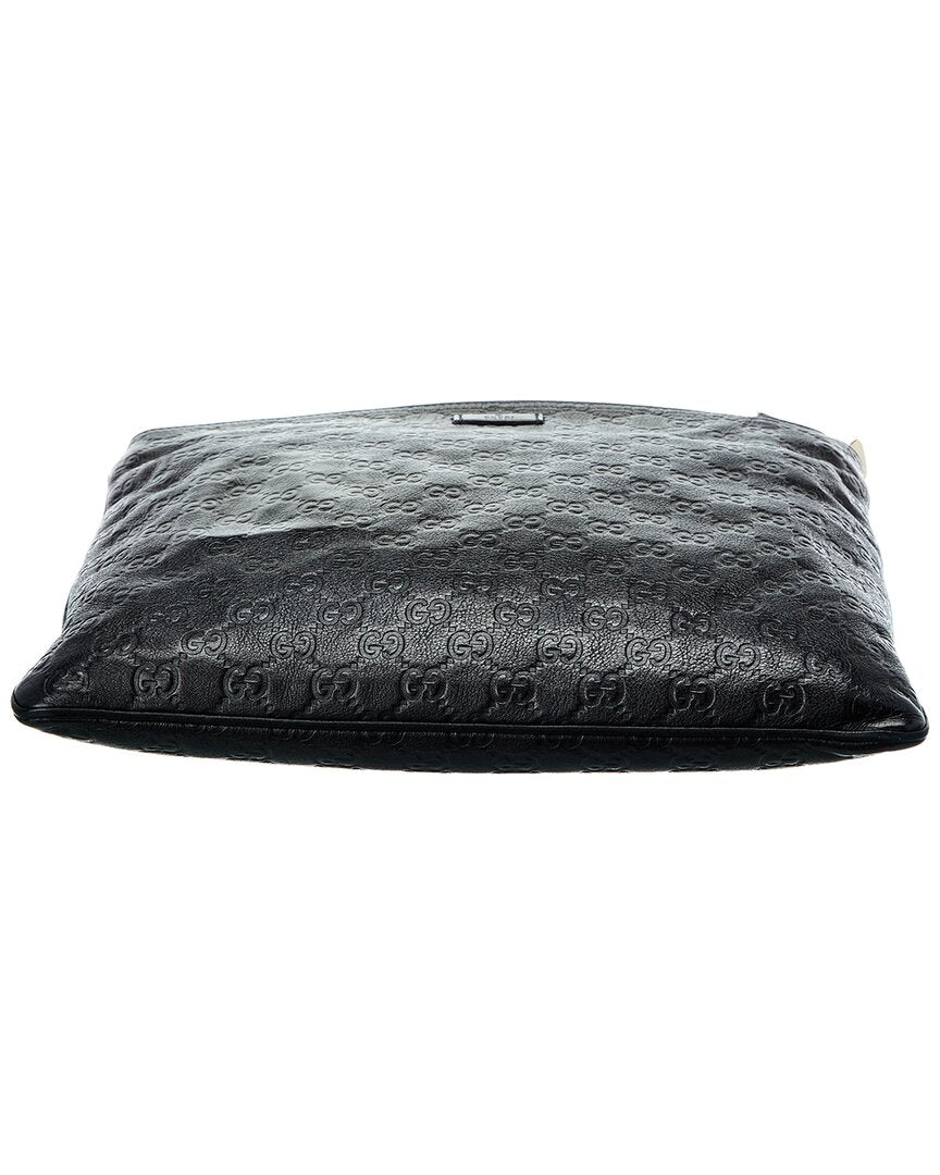 Gucci Black Guccissima Flat Messenger Bag