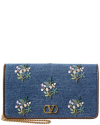 Valentino Valentino Vlogo Signature Mini Leather & Denim Wallet On Chain