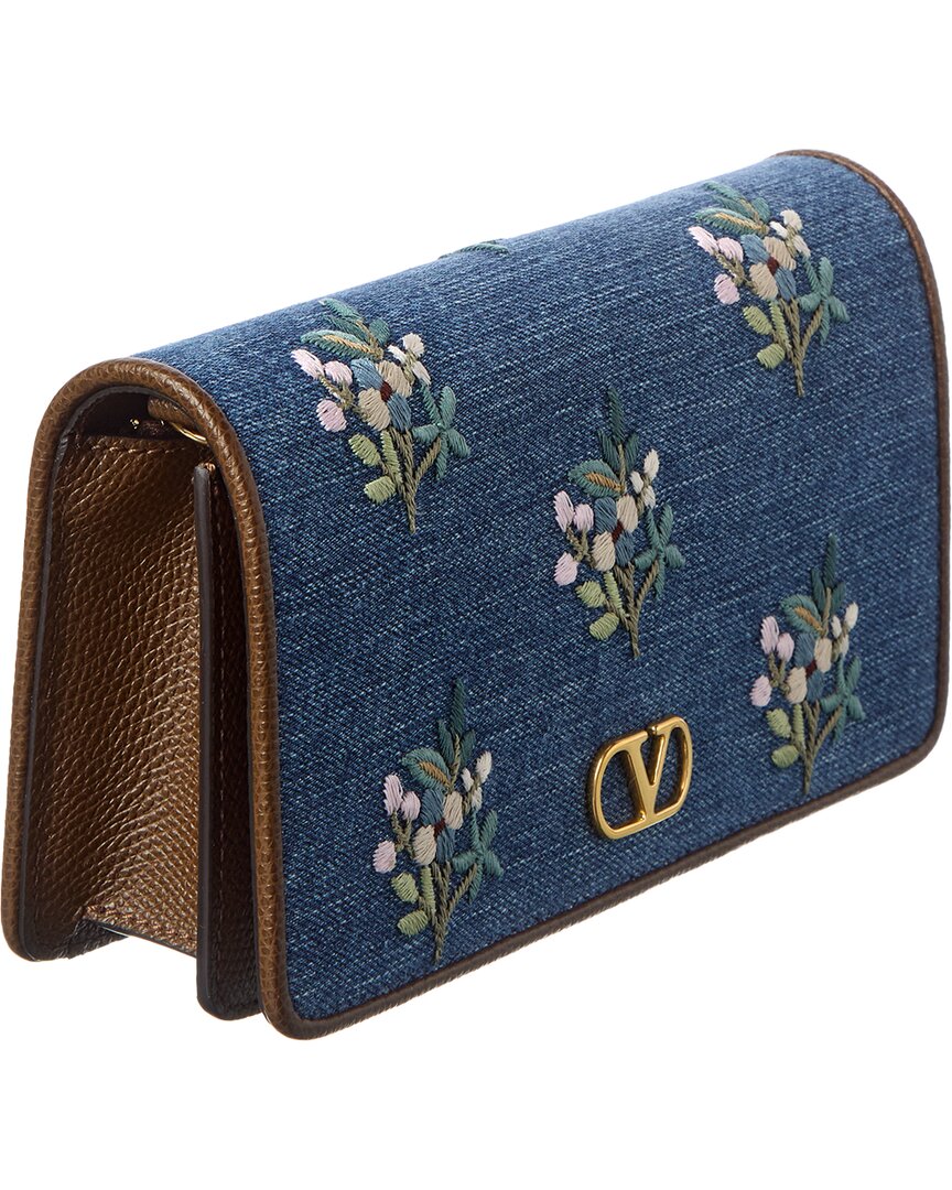 【VALENTINO】ミニ財布　VLOGO WALLET Valentino Vlogo Signature Mini Leather & Denim Wallet On Chain