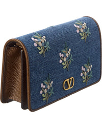 Valentino Valentino Vlogo Signature Mini Leather & Denim Wallet On Chain