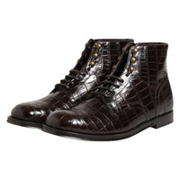 Dolce & Gabbana Dolce & Gabbana Dark Brown Leather Lace Up Short Boots Men's Shoes