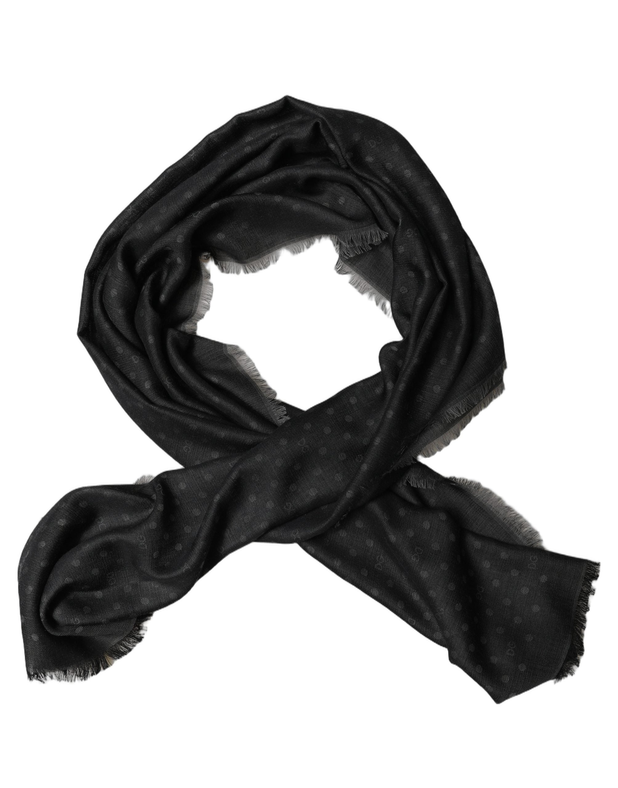 Dolce & Gabbana Dolce & Gabbana Men Black Viscose Polka Dot Fringe Shawl Lace Men's Stole