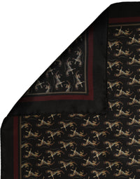 Dolce & Gabbana Dolce & Gabbana Black Horse Silk Pocket Square Foulard Men's Scarf