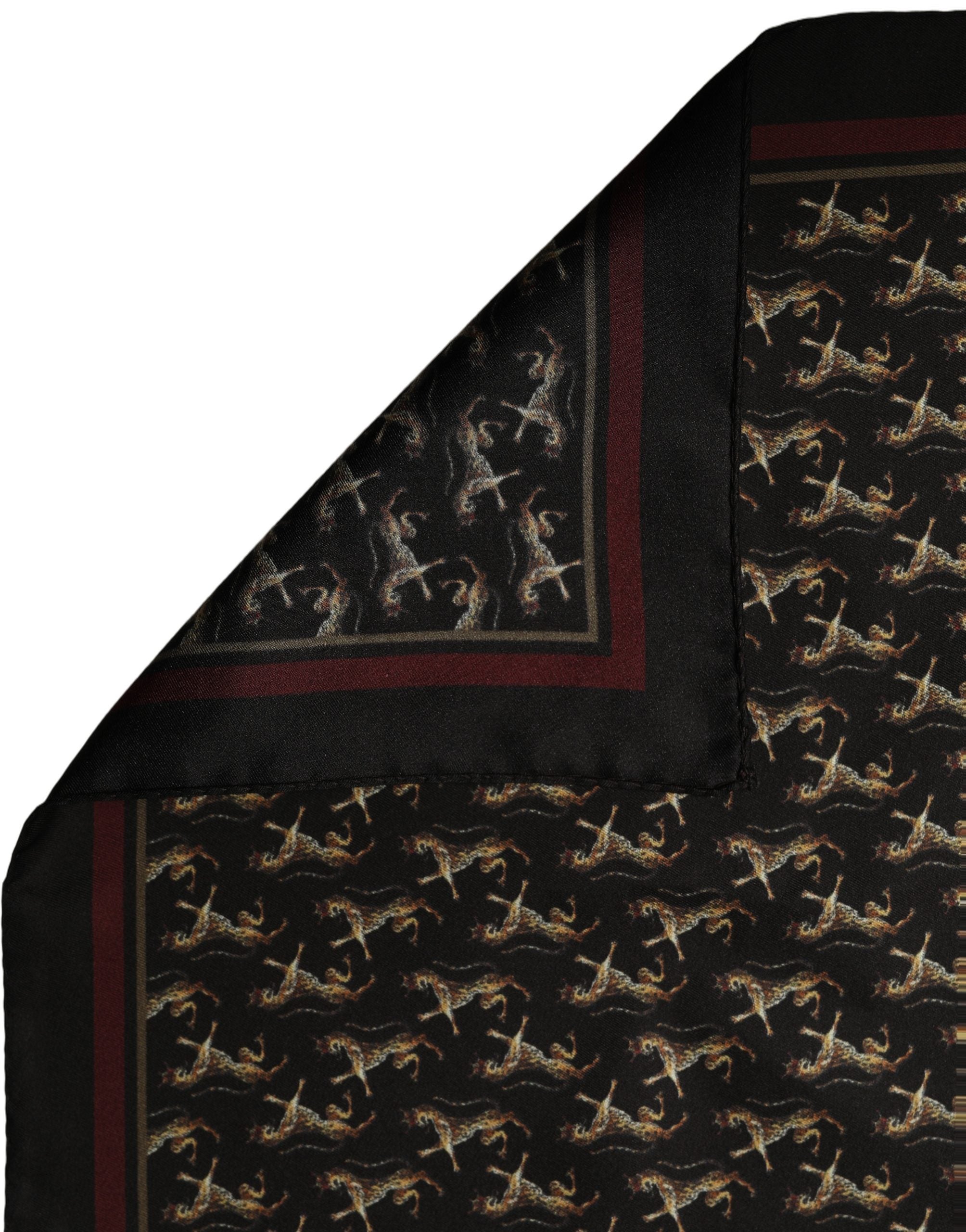Dolce & Gabbana Dolce & Gabbana Black Horse Silk Pocket Square Foulard Men's Scarf