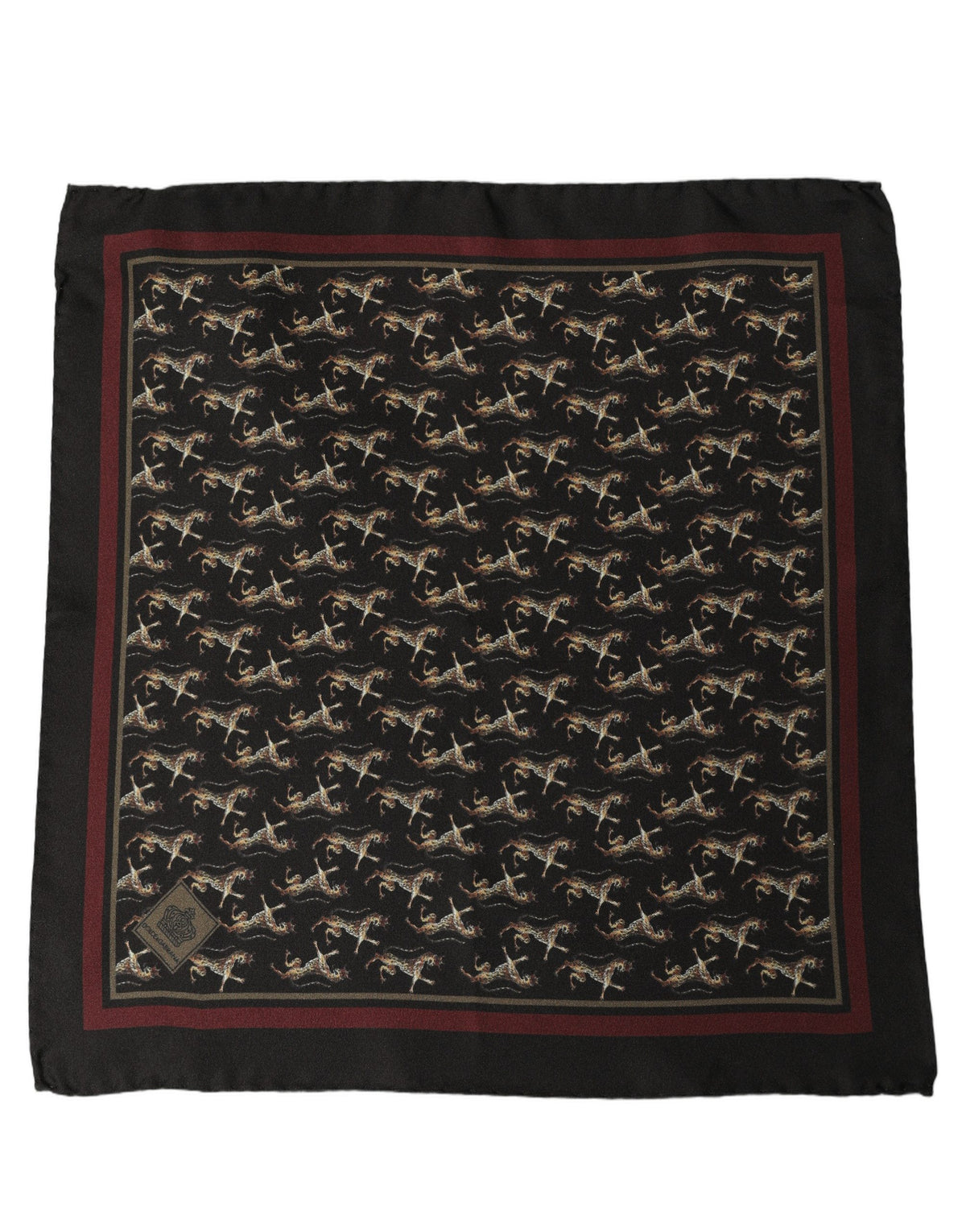 Dolce & Gabbana Dolce & Gabbana Black Horse Silk Pocket Square Foulard Men's Scarf