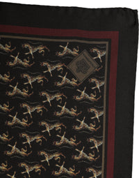 Dolce & Gabbana Dolce & Gabbana Black Horse Silk Pocket Square Foulard Men's Scarf