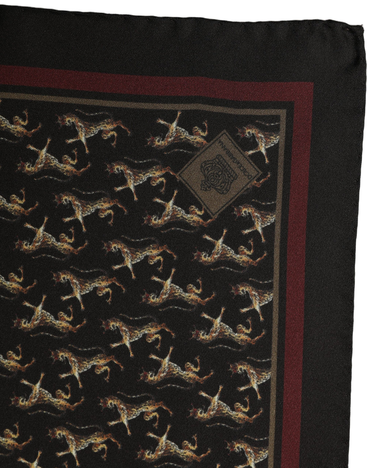 Dolce & Gabbana Dolce & Gabbana Black Horse Silk Pocket Square Foulard Men's Scarf