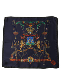 Dolce & Gabbana Dolce & Gabbana Navy Blue Heraldic Silk Square Foulard Men's Scarf