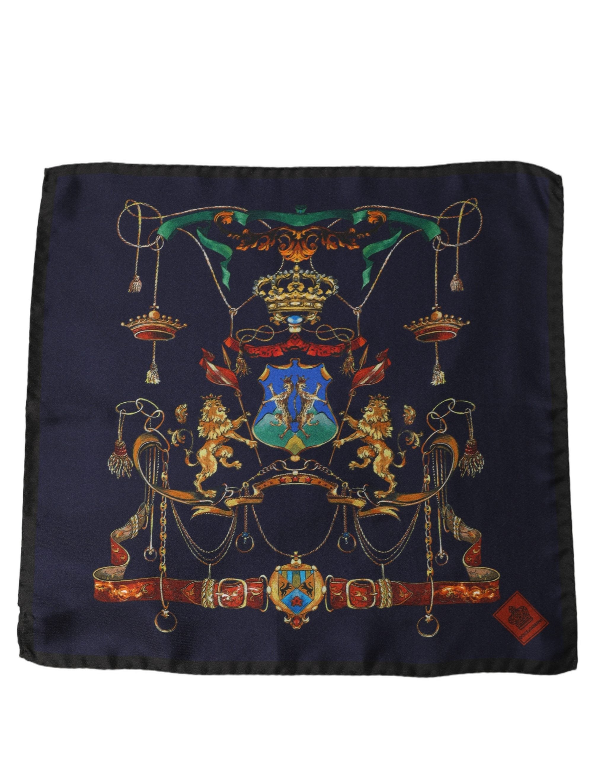 Dolce & Gabbana Dolce & Gabbana Navy Blue Heraldic Silk Square Foulard Men's Scarf