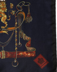 Dolce & Gabbana Dolce & Gabbana Navy Blue Heraldic Silk Square Foulard Men's Scarf