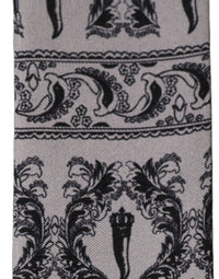 Dolce & Gabbana Dolce & Gabbana Gray Baroque Silk Fringed Skinny Foulard Men's Scarf