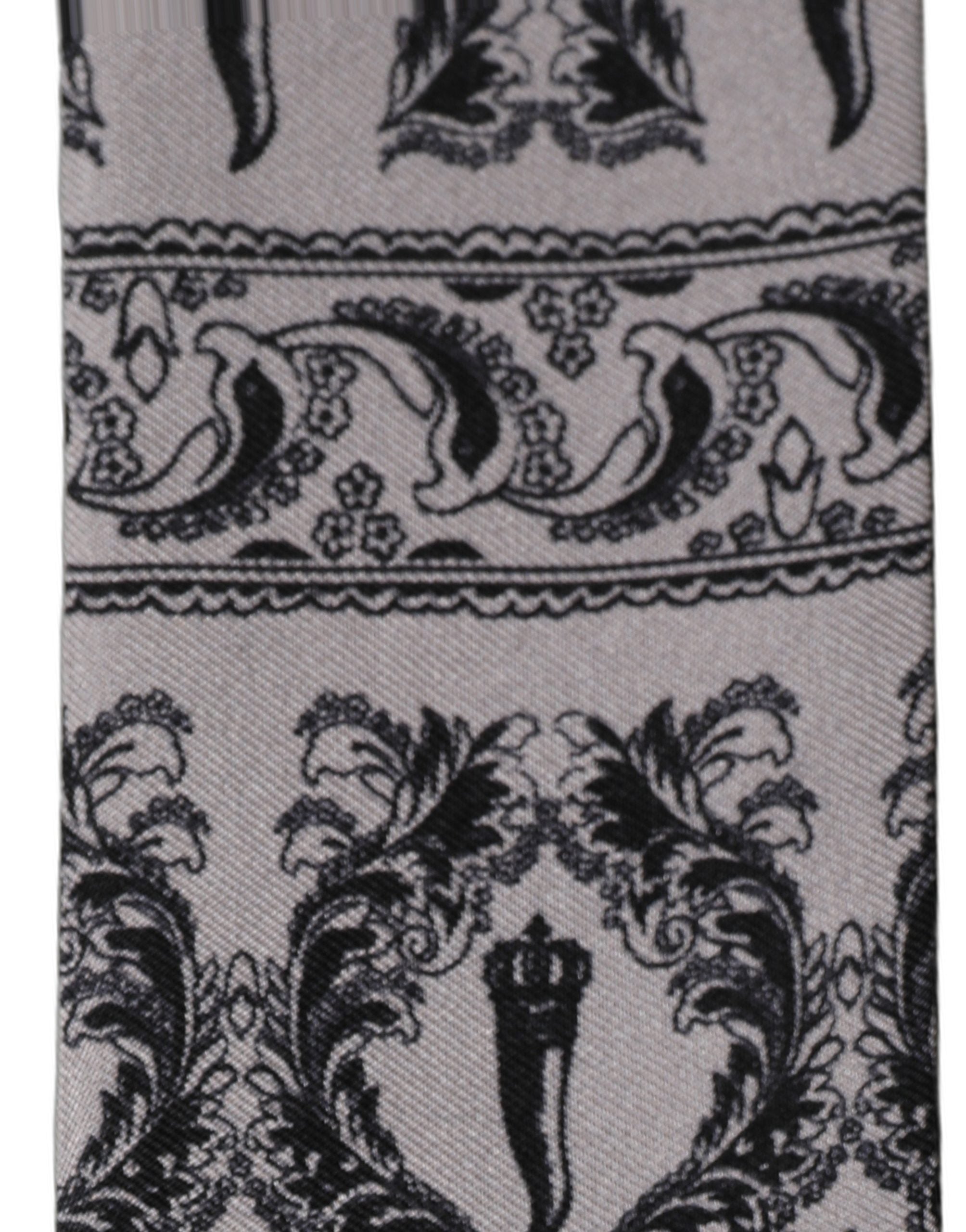 Dolce & Gabbana Dolce & Gabbana Gray Baroque Silk Fringed Skinny Foulard Men's Scarf