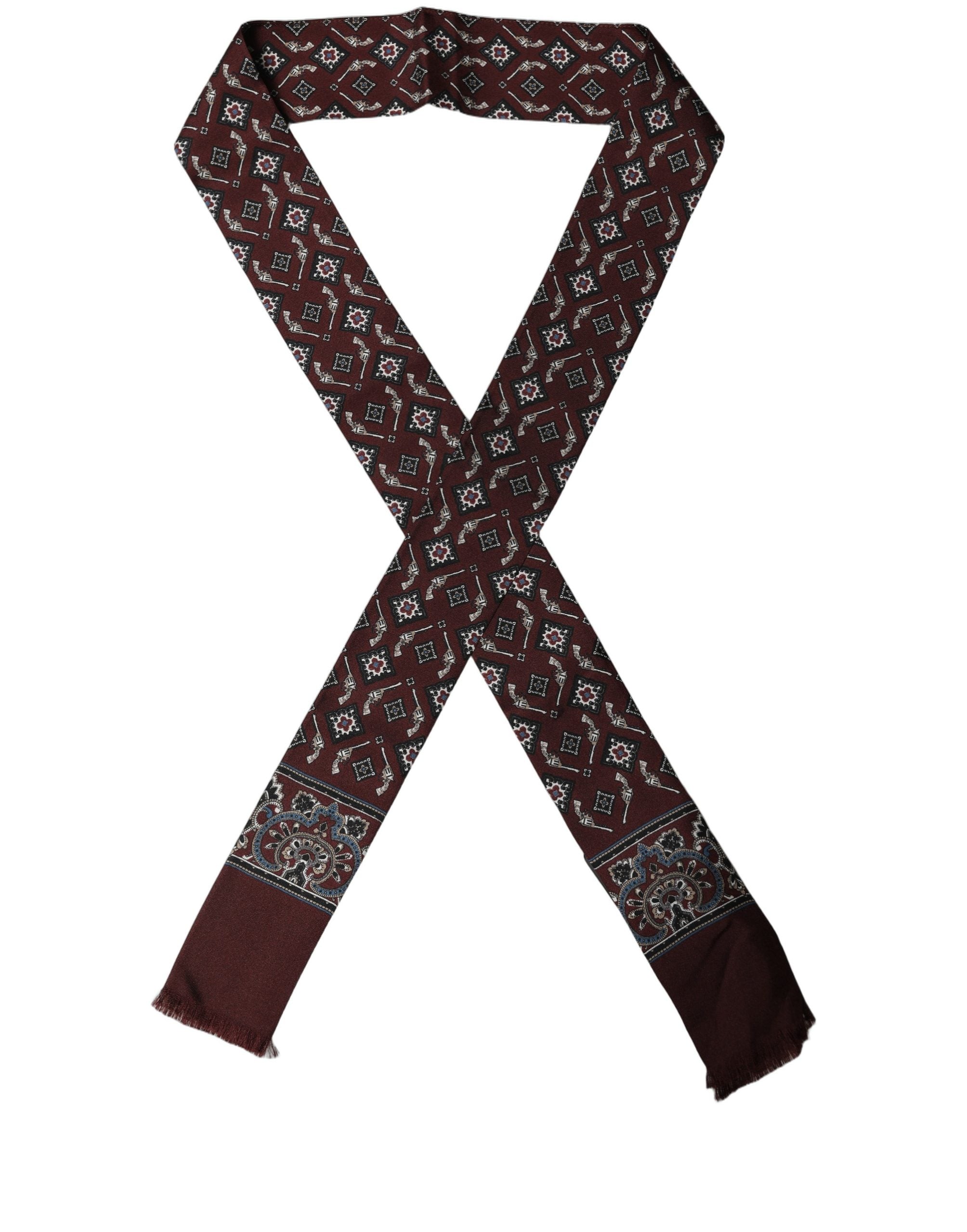 Dolce & Gabbana Dolce & Gabbana Burgundy Skinny Twilly Fringed Foulard Men's Scarf